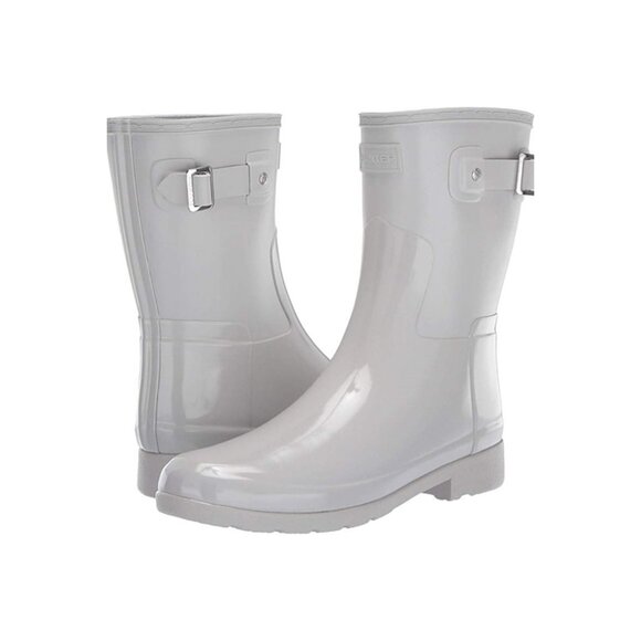 $225 Hunter Refined Shorty Gloss Dual Rain waterproof Snow Light Grey 7 (G11) - Picture 1 of 8